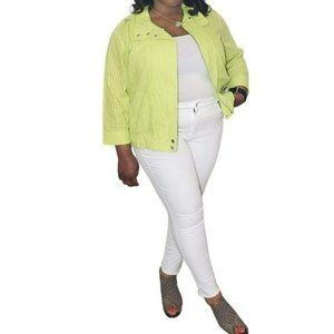 Additions by Chico's Lime Green Yellow Zip Quarter Length Sleeve Jacket Sz 3